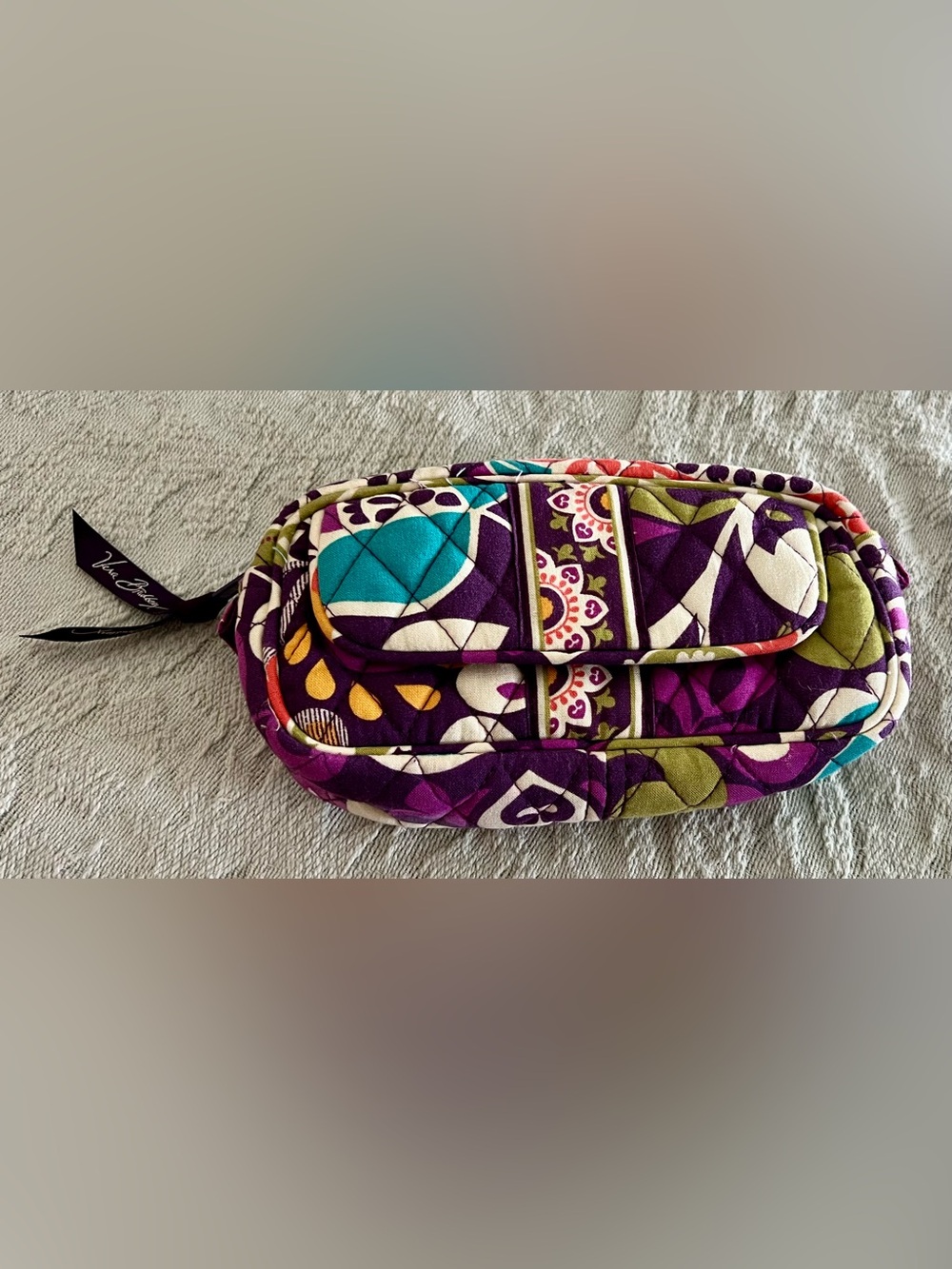 Vera Bradley Purple Quilted Patterned Cosmetic Pouch with Teal & Olive Accents